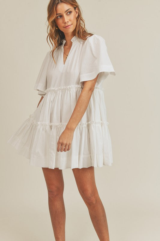 POPLIN RUFFLE BABYDOLL DRESS