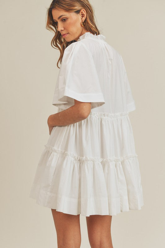 POPLIN RUFFLE BABYDOLL DRESS