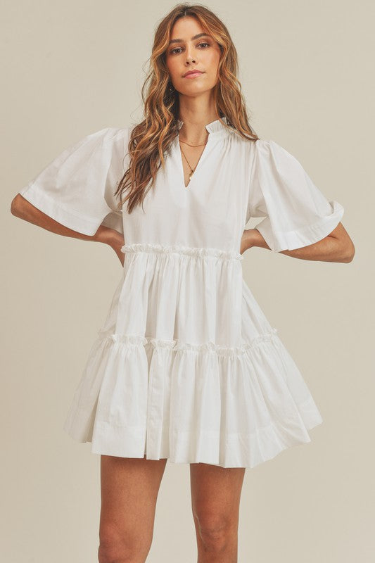 POPLIN RUFFLE BABYDOLL DRESS