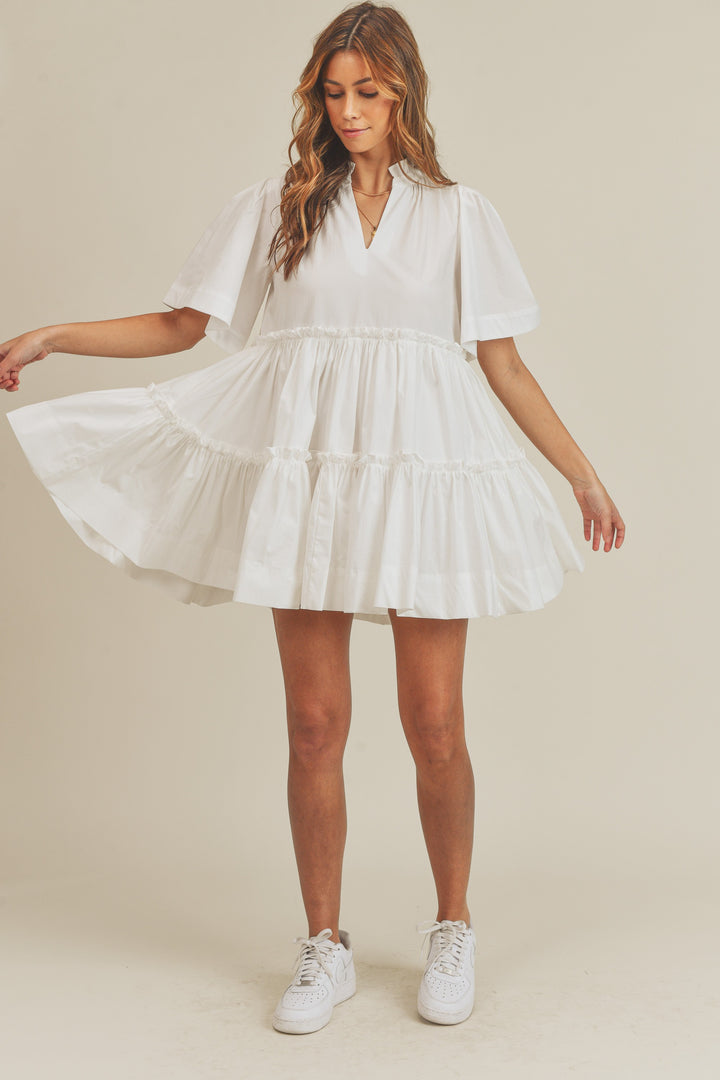 POPLIN RUFFLE BABYDOLL DRESS