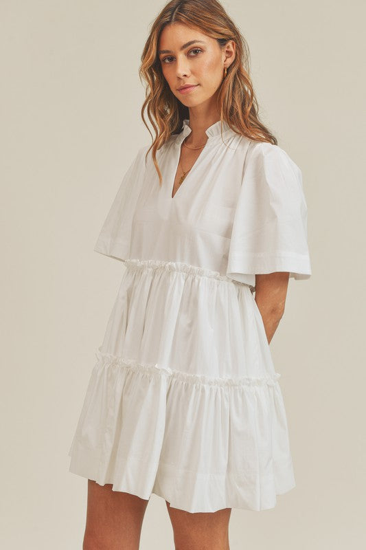 POPLIN RUFFLE BABYDOLL DRESS