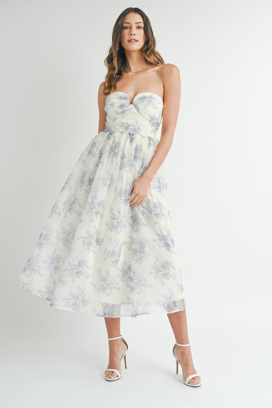 FLORAL ORGANZA MIDI DRESS