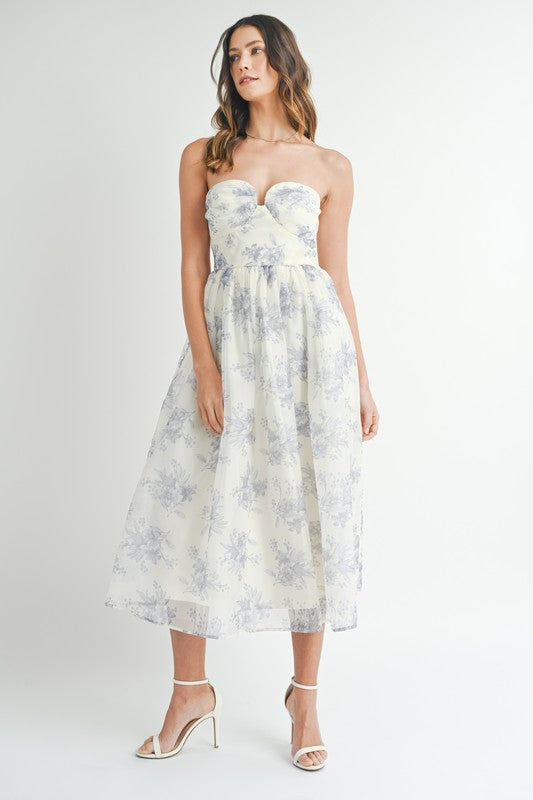 FLORAL ORGANZA MIDI DRESS