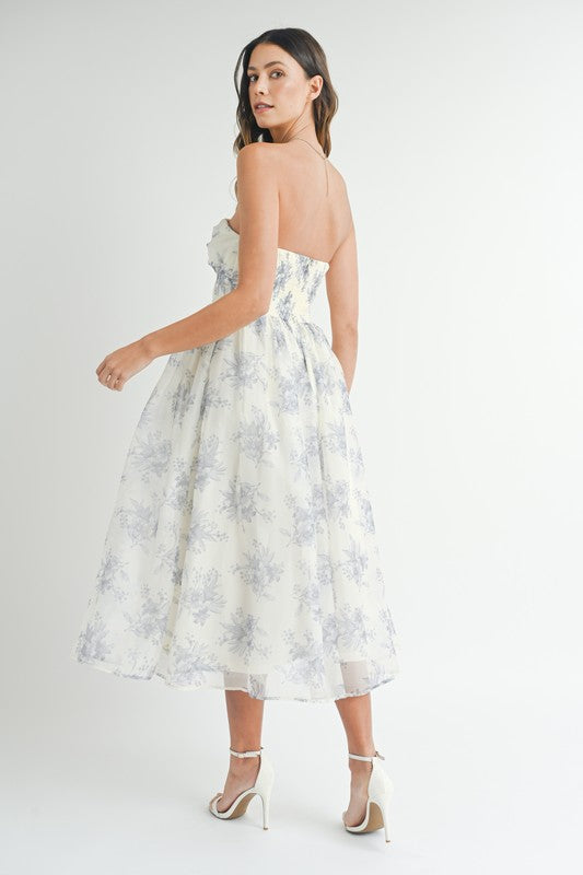 FLORAL ORGANZA MIDI DRESS