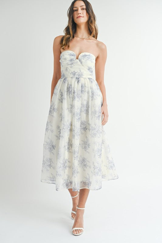 FLORAL ORGANZA MIDI DRESS