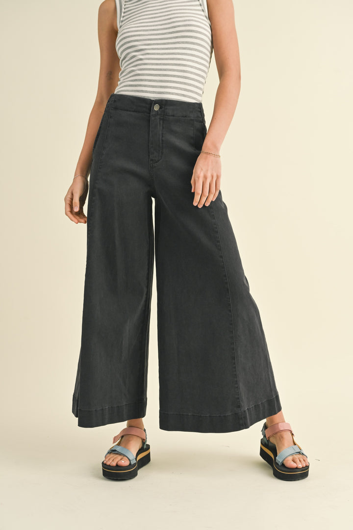 STRETCHED COTTON WIDE LEG PANTS