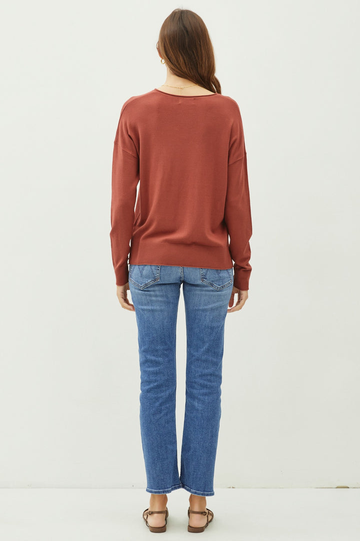 V-NECK DROPPED SHOULDER SWEATER