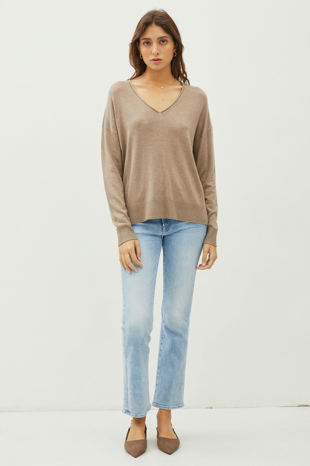 V-NECK DROPPED SHOULDER SWEATER