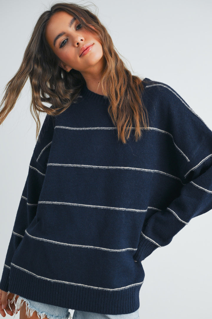 STRIPED DROP SHOULDER SWEATER