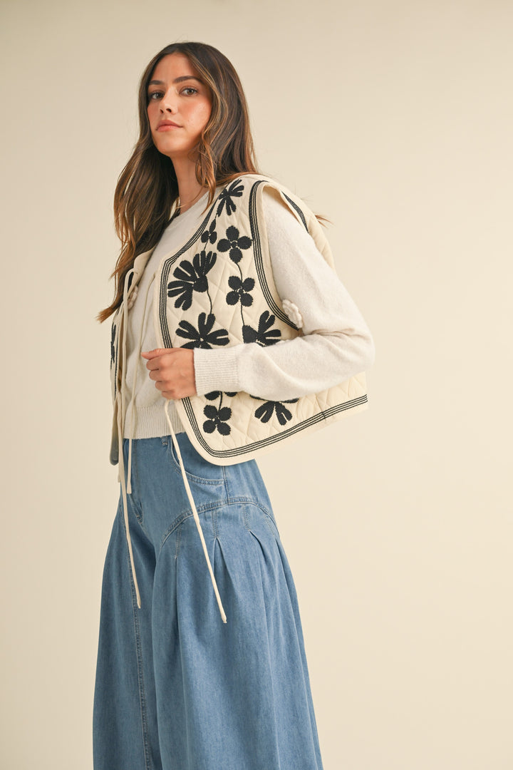 FLORAL EMBROIDERED QUILTED VEST