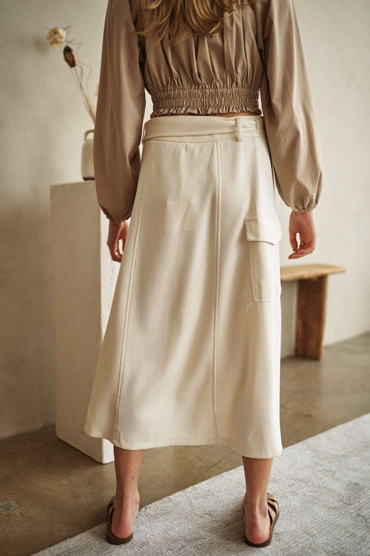 BELTED WRAP MIDI SKIRT