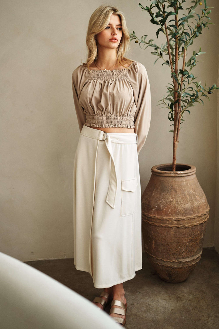 BELTED WRAP MIDI SKIRT