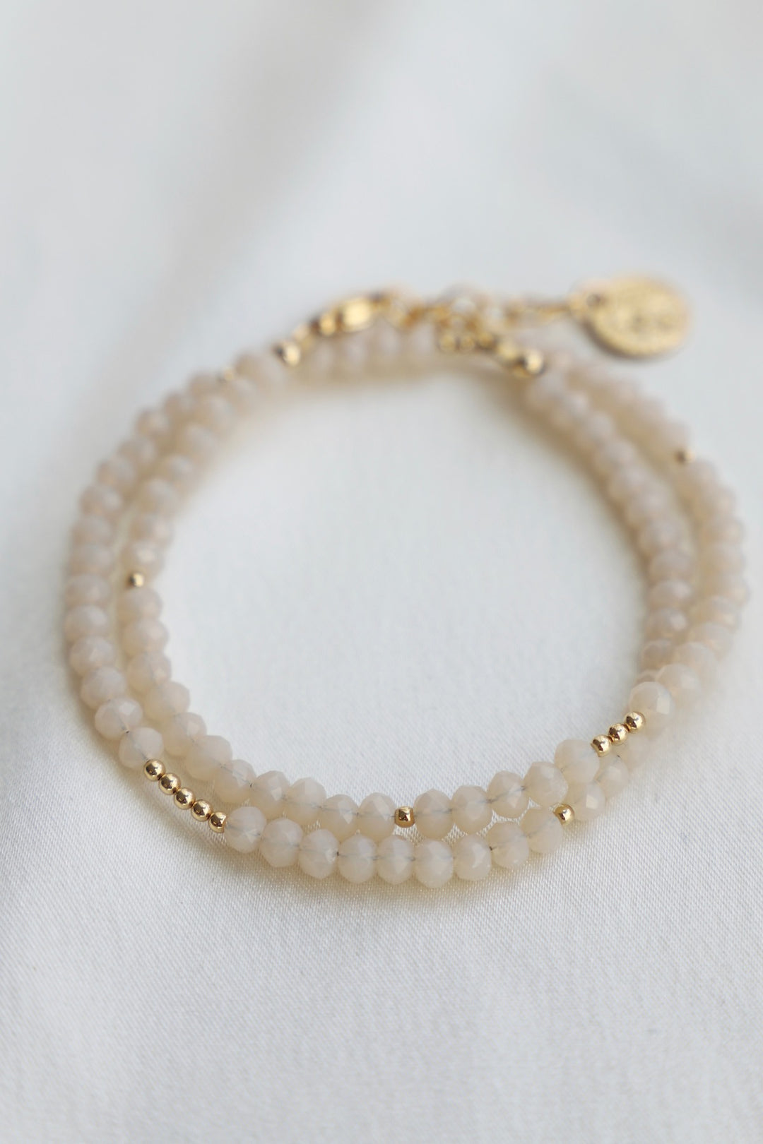 CREAM MEDIUM CRYSTAL DOUBLE WRAP BRACELET