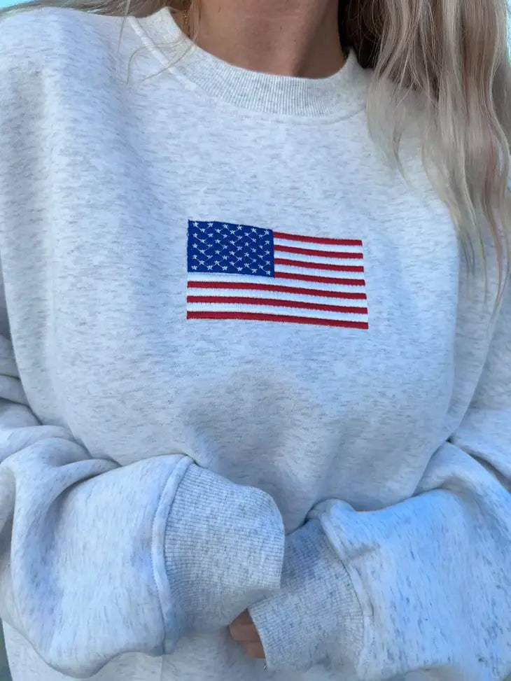 AMERICAN FLAG EMBROIDERED SWEATSHIRT