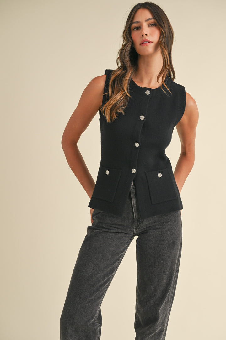 CRYSTAL BUTTON SWEATER VEST