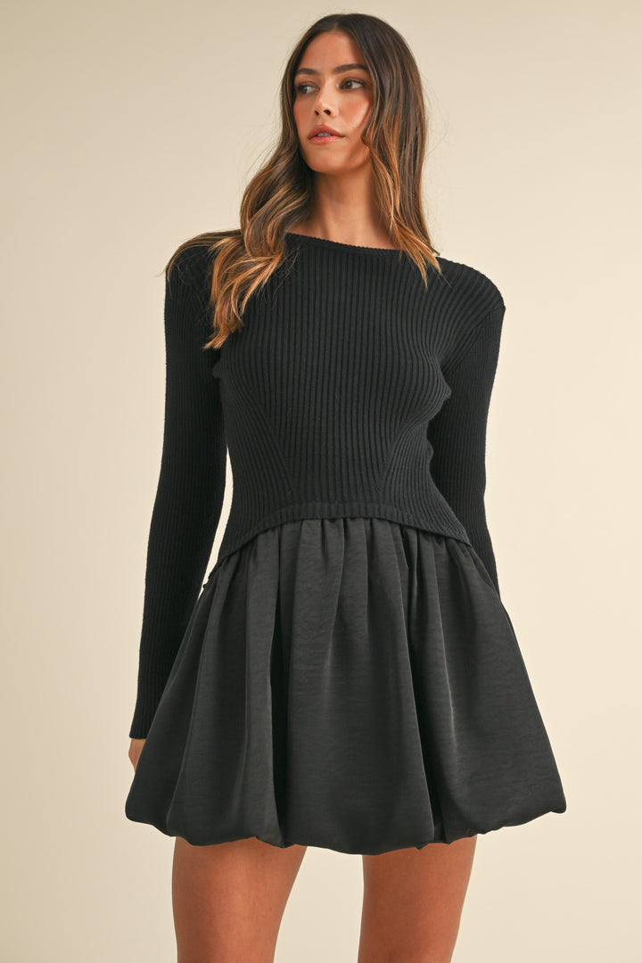 RIBBED SWEATER BUBBLE MINI DRESS