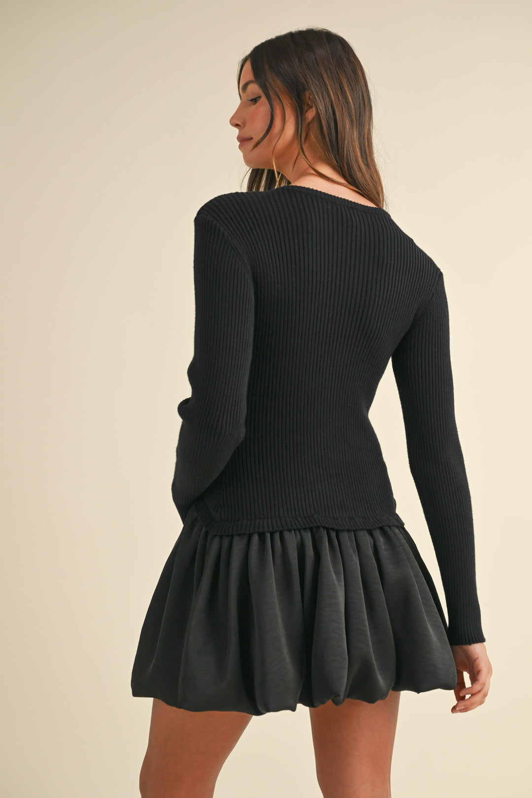 RIBBED SWEATER BUBBLE MINI DRESS