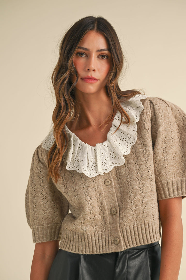 COLLARED POINTLELLE CARDIGAN