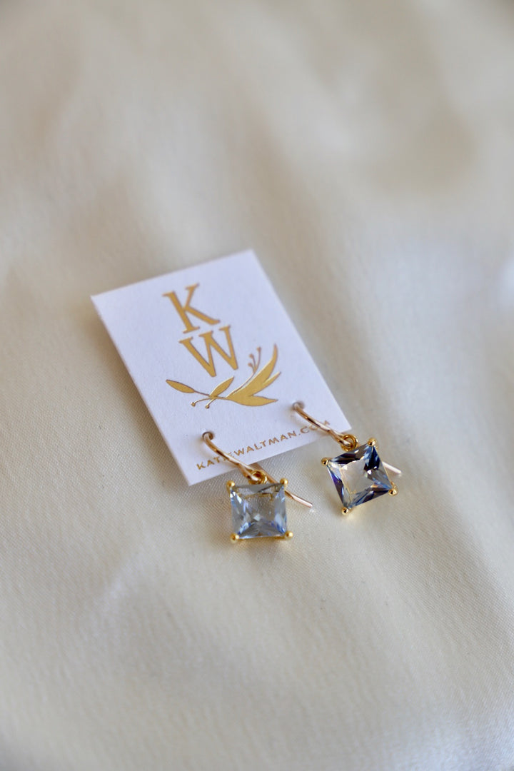 LIGHT SAPPHIRE PRINCESS CUT EARRINGS